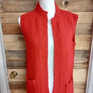Women's Vintage Open Front Cardigan Sweater Vest Red Size Large.